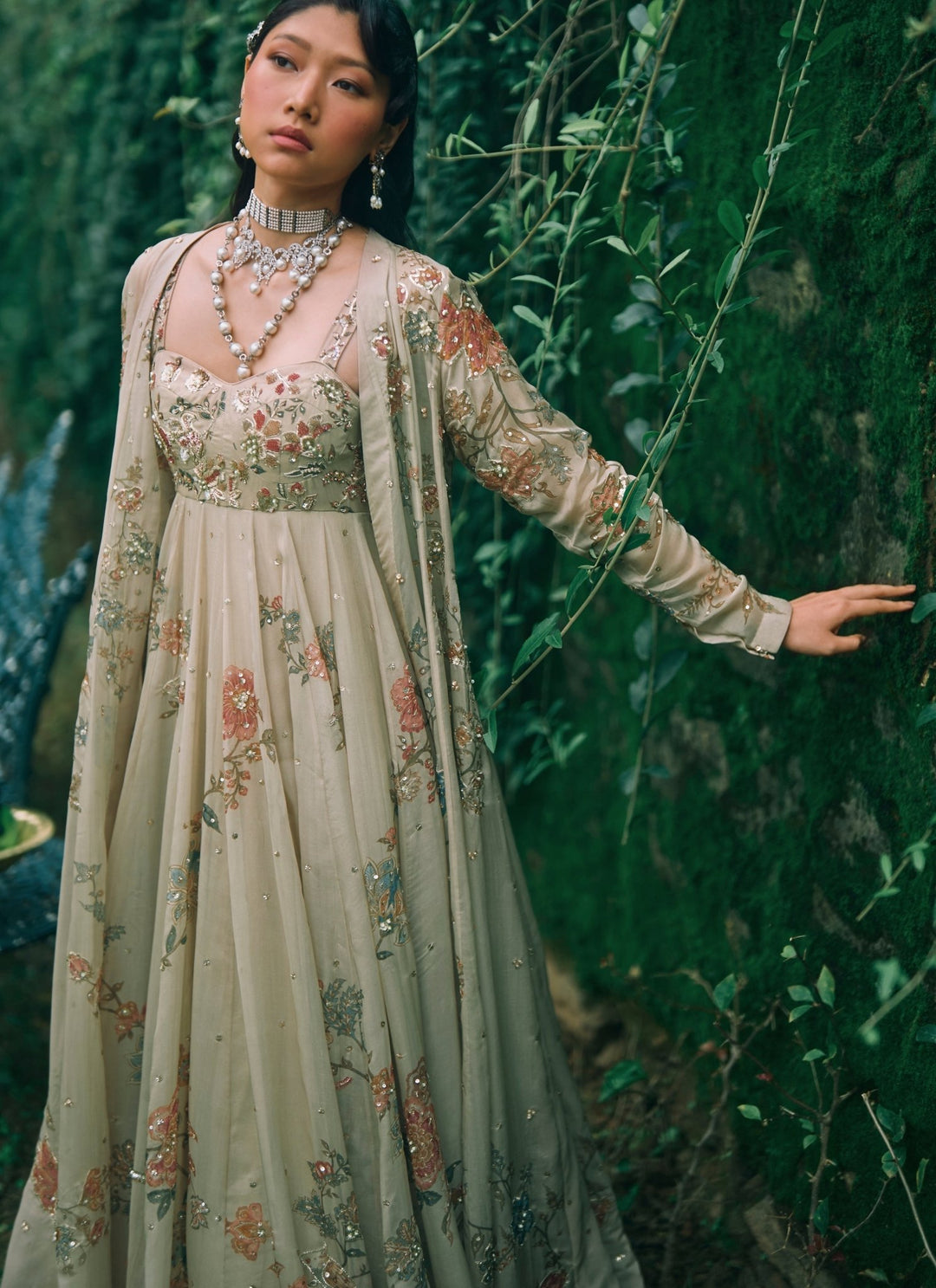 Paulmi and Harsh Ivory Printed Organza Anarkali Set With JacketFabilicious Fashion