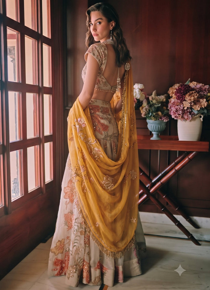 Paulmi and Harsh Ivory Printed Organza Mermaid Lehenga SetFabilicious Fashion