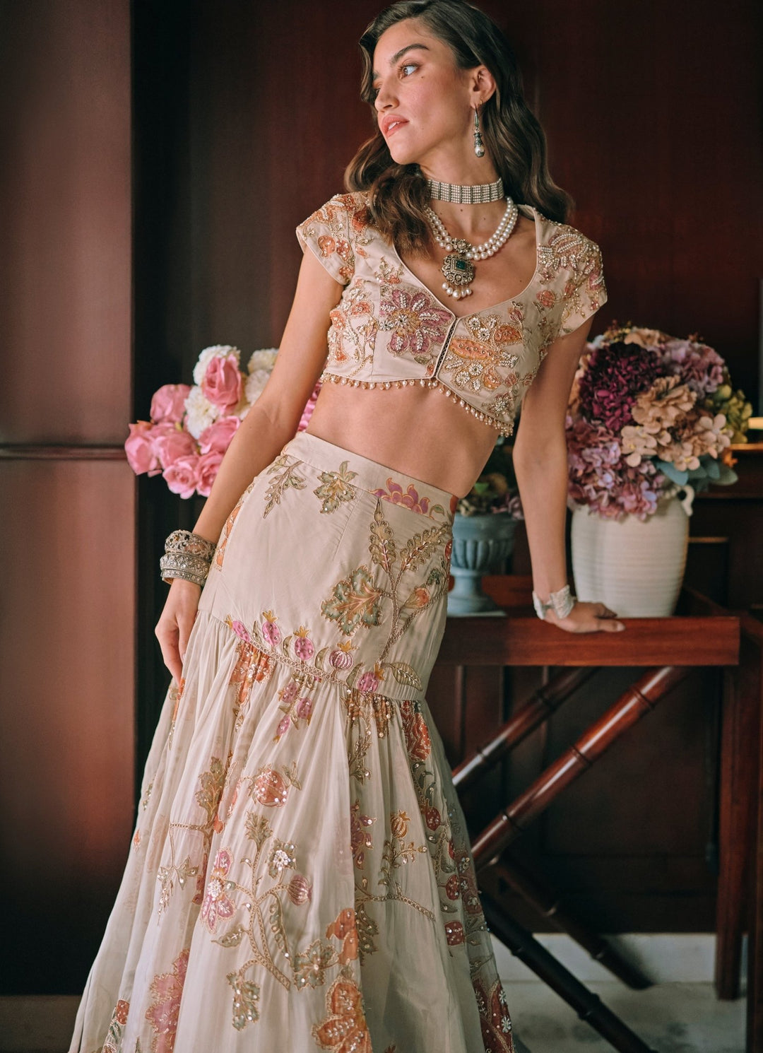 Paulmi and Harsh Ivory Printed Organza Mermaid Lehenga SetFabilicious Fashion