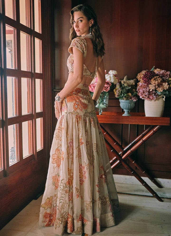 Paulmi and Harsh Ivory Printed Organza Mermaid Lehenga SetFabilicious Fashion