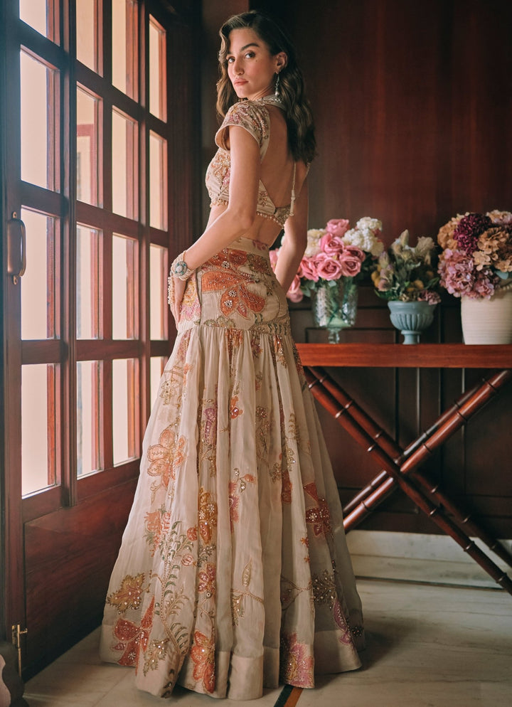 Paulmi and Harsh Ivory Printed Organza Mermaid Lehenga SetFabilicious Fashion