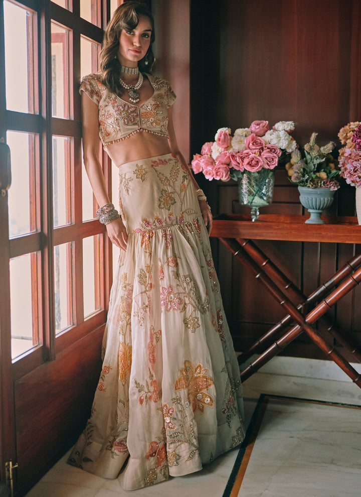 Paulmi and Harsh Ivory Printed Organza Mermaid Lehenga SetFabilicious Fashion