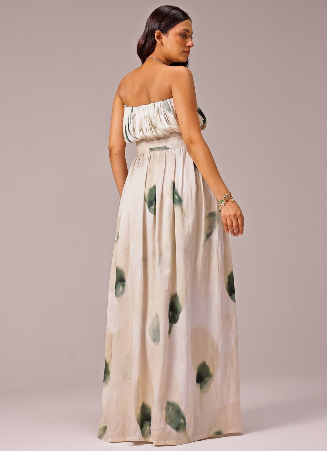 Studio Surbhi Ivory Printed Satin Maxi DressFabilicious Fashion