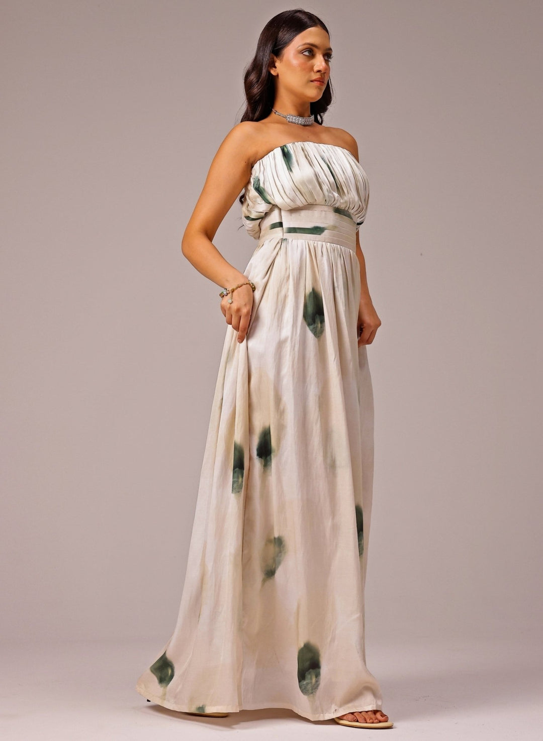 Studio Surbhi Ivory Printed Satin Maxi DressFabilicious Fashion
