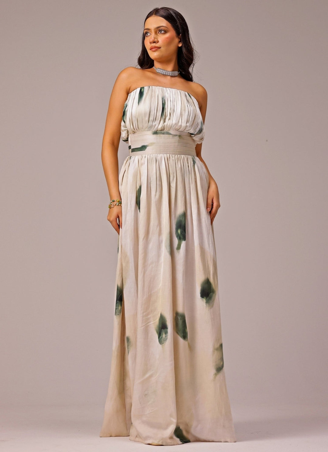 Studio Surbhi Ivory Printed Satin Maxi DressFabilicious Fashion