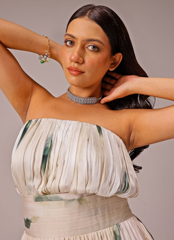Studio Surbhi Ivory Printed Satin Maxi DressFabilicious Fashion