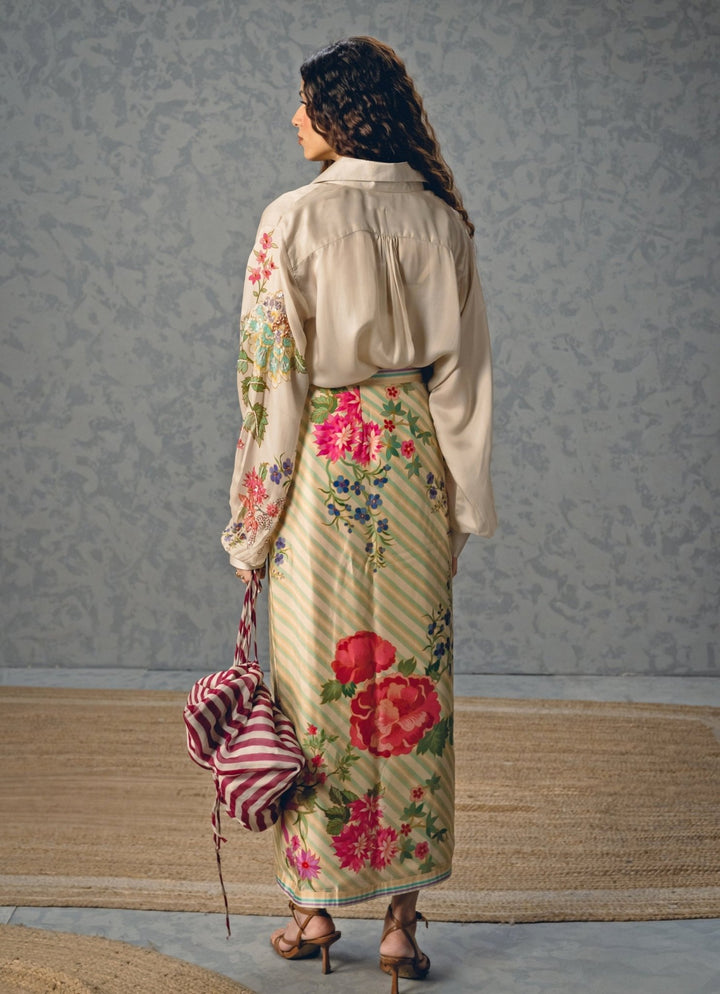 Ivory Printed Satin Skirt Set Paulmi and Harsh X Ease - Fabilicious Fashion