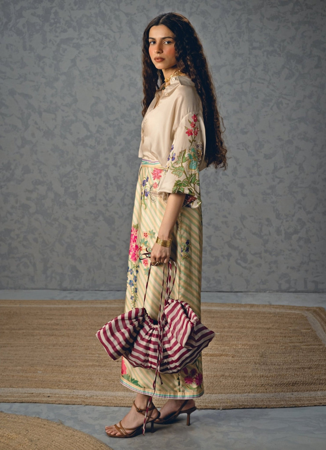 Ivory Printed Satin Skirt Set Paulmi and Harsh X Ease - Fabilicious Fashion