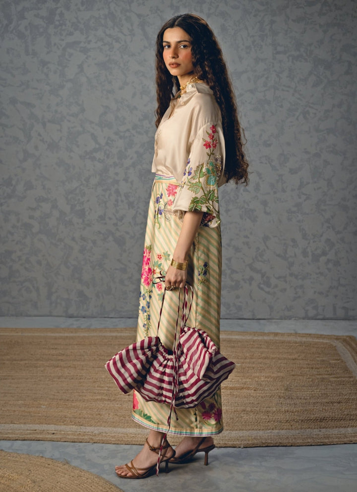 Ivory Printed Satin Skirt Set Paulmi and Harsh X Ease - Fabilicious Fashion