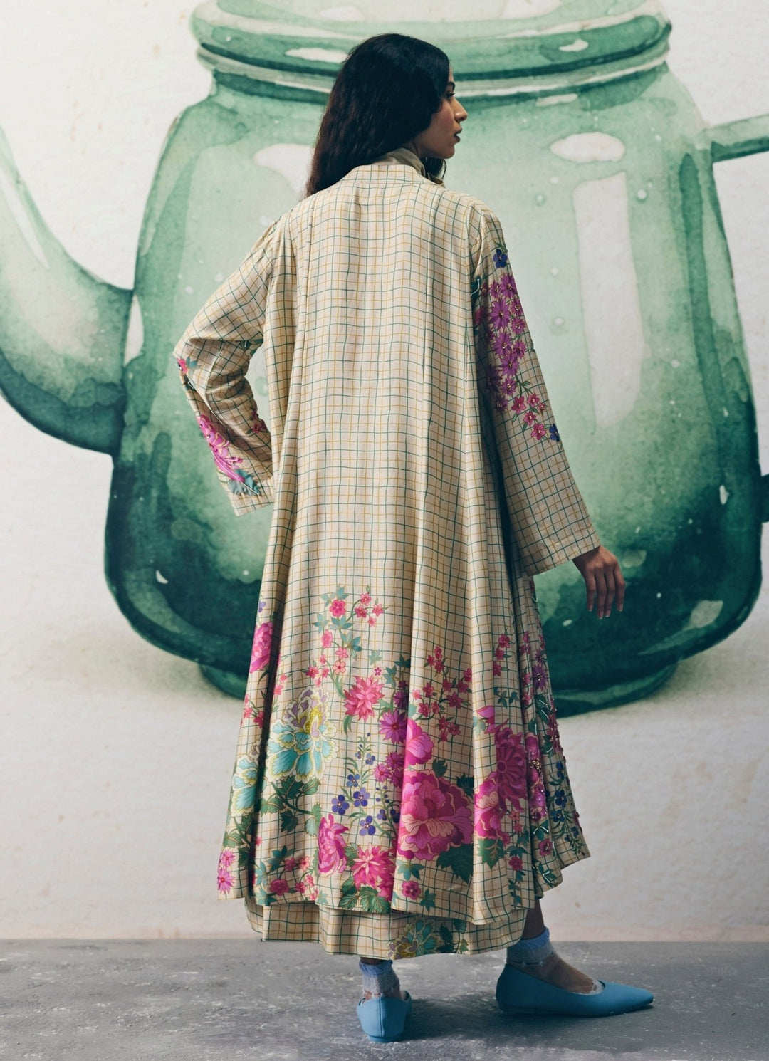 Ivory Printed Silk Dress With Jacket Paulmi and Harsh X Ease - Fabilicious Fashion