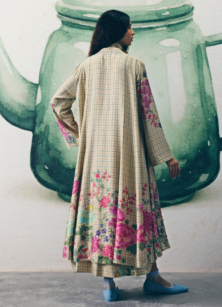 Ivory Printed Silk Dress With Jacket Paulmi and Harsh X Ease - Fabilicious Fashion