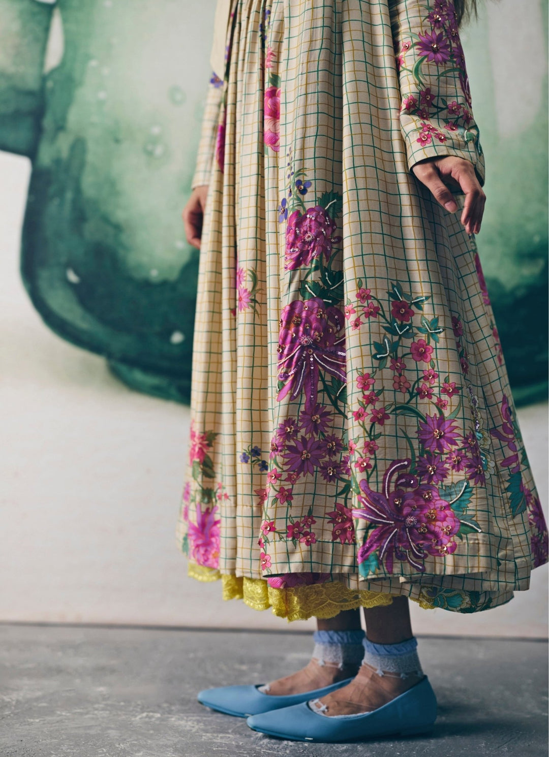 Ivory Printed Silk Dress With Jacket Paulmi and Harsh X Ease - Fabilicious Fashion