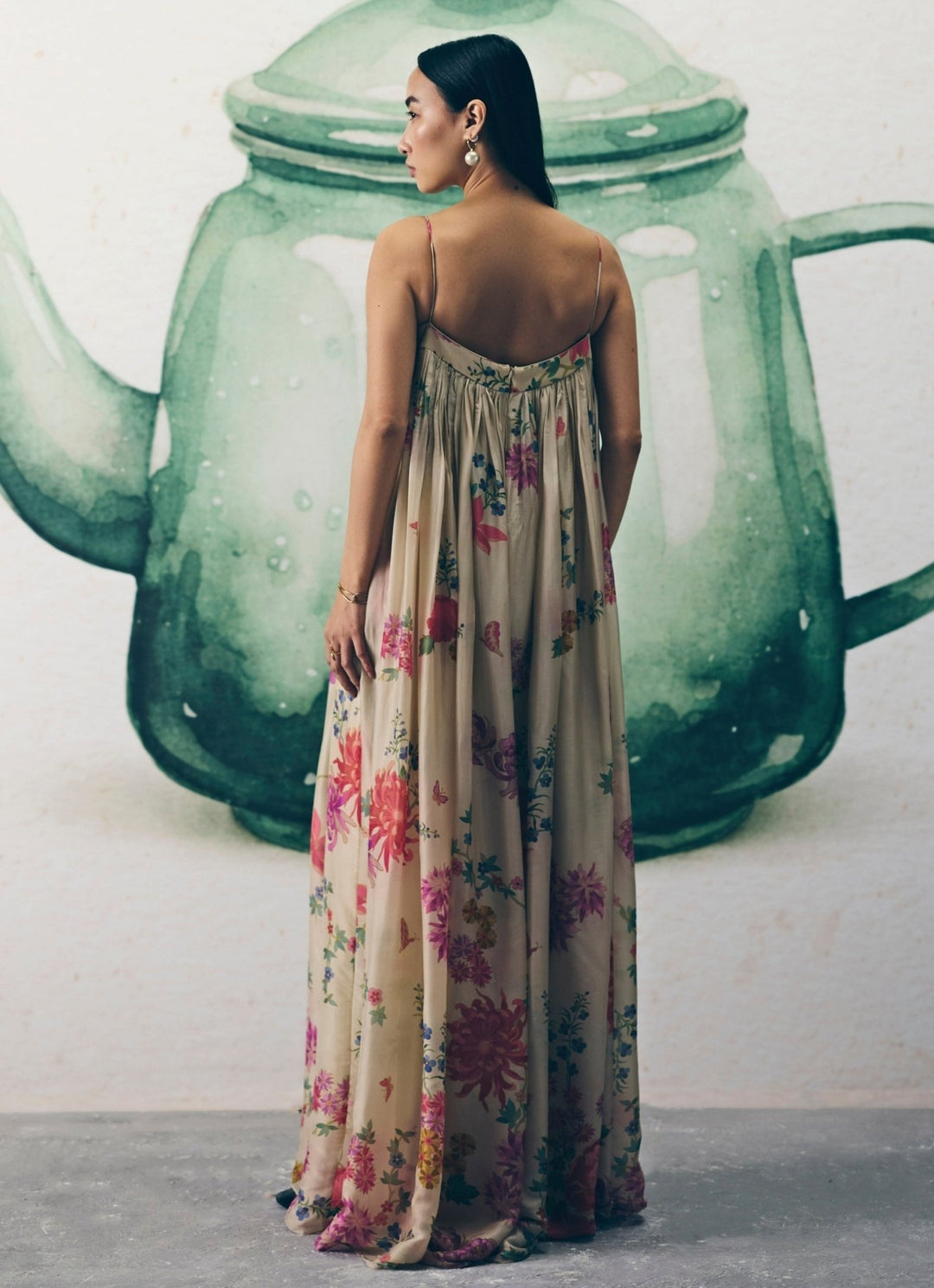 Ivory Printed Silk Flared Jumpsuit With Jacket Paulmi and Harsh X Ease - Fabilicious Fashion