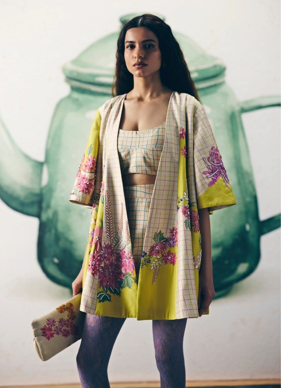 Ivory Printed Silk Jacket Set Paulmi and Harsh X Ease - Fabilicious Fashion