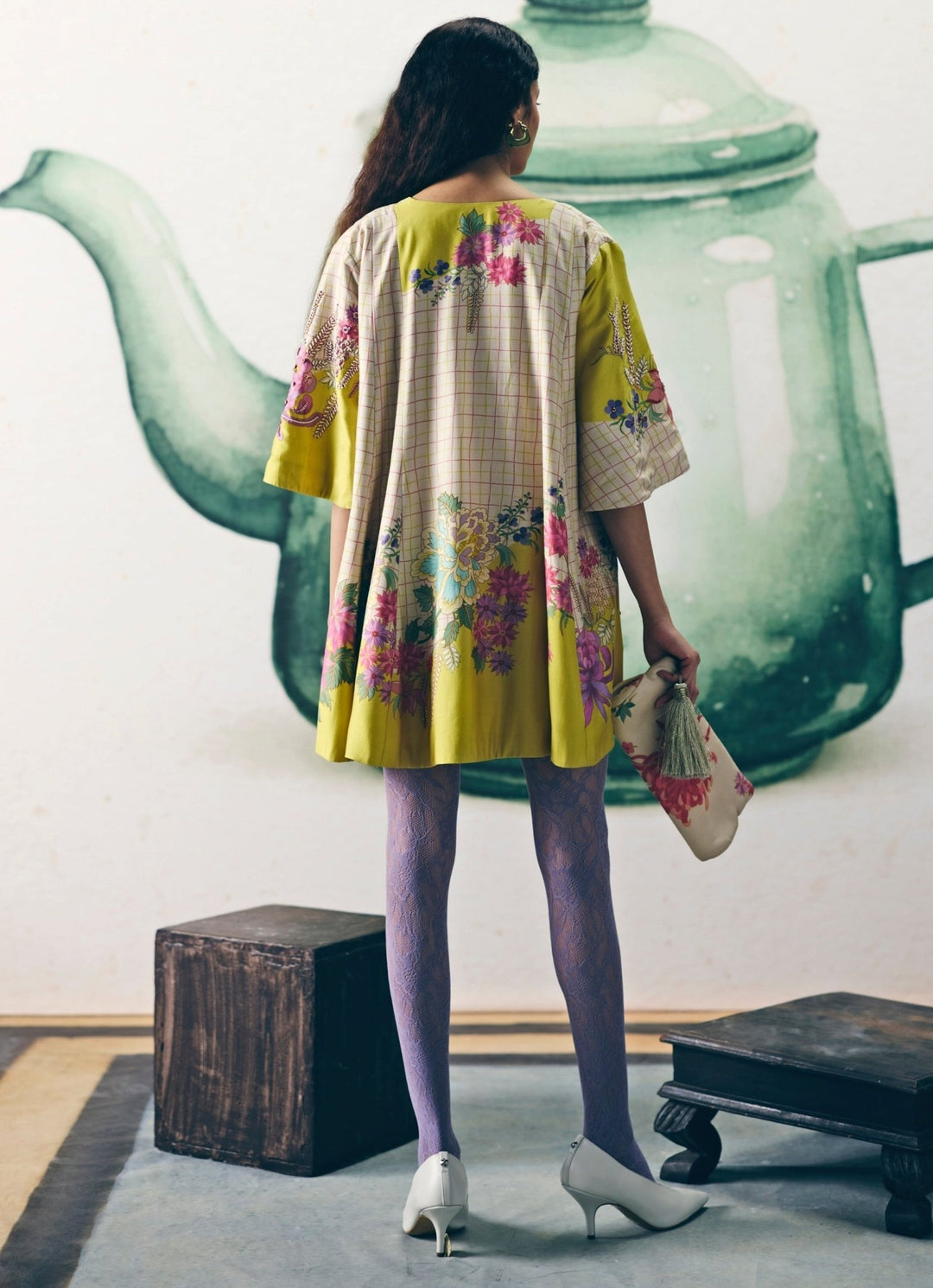 Ivory Printed Silk Jacket Set Paulmi and Harsh X Ease - Fabilicious Fashion