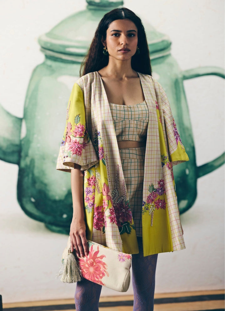 Ivory Printed Silk Jacket Set Paulmi and Harsh X Ease - Fabilicious Fashion