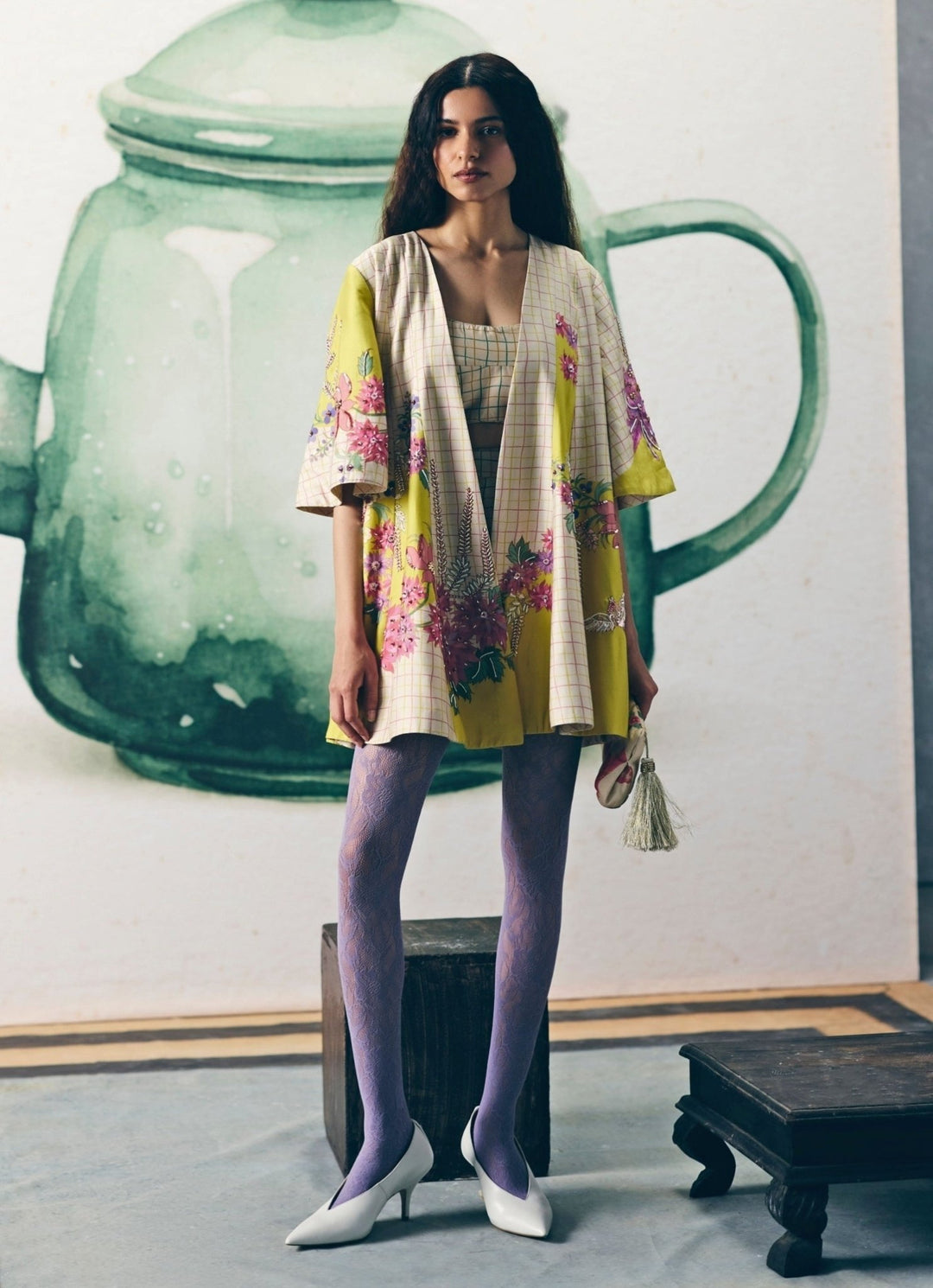 Ivory Printed Silk Jacket Set Paulmi and Harsh X Ease - Fabilicious Fashion