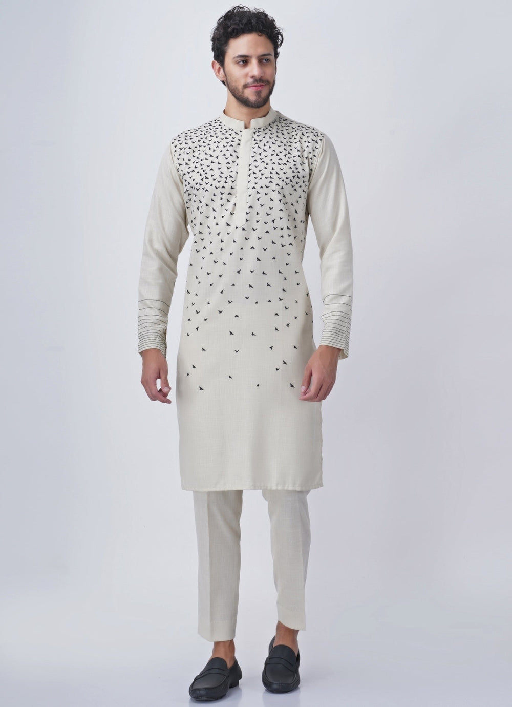 Ivory Printed Silk Kurta Jacket Set Manish Nagdeo Men - Fabilicious Fashion