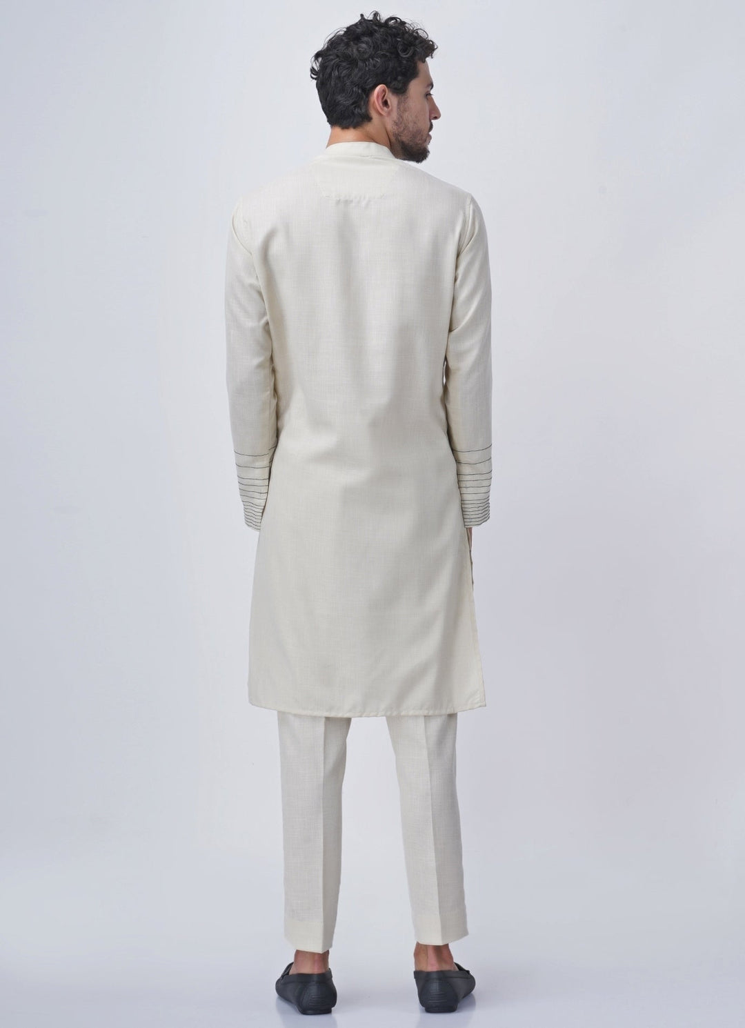 Ivory Printed Silk Kurta Jacket Set Manish Nagdeo Men - Fabilicious Fashion