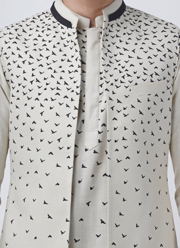 Ivory Printed Silk Kurta Jacket Set Manish Nagdeo Men - Fabilicious Fashion