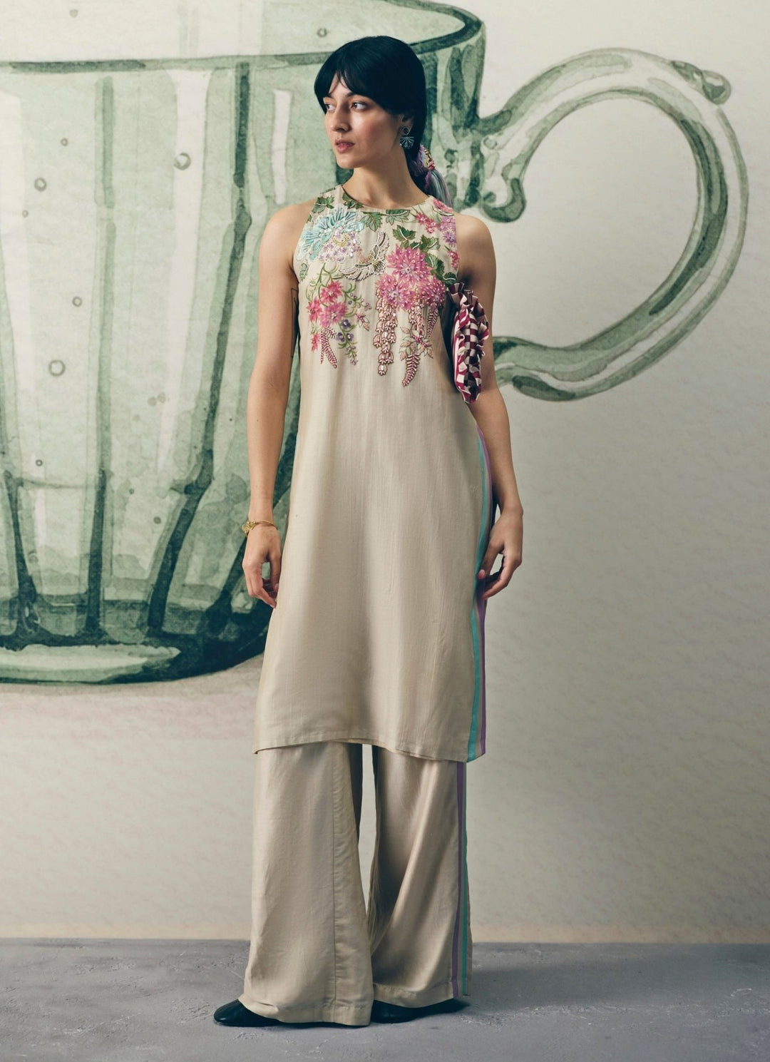 Ivory Printed Silk Kurta Pants Set Paulmi and Harsh X Ease - Fabilicious Fashion