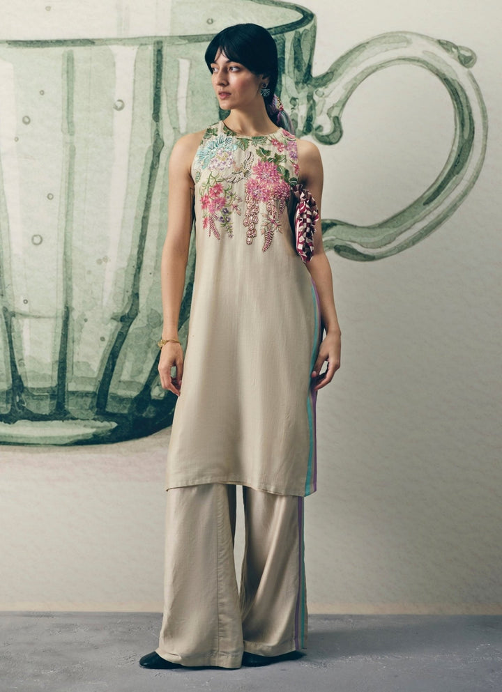 Paulmi and Harsh X Ease Ivory Printed Silk Kurta Pants SetFabilicious Fashion