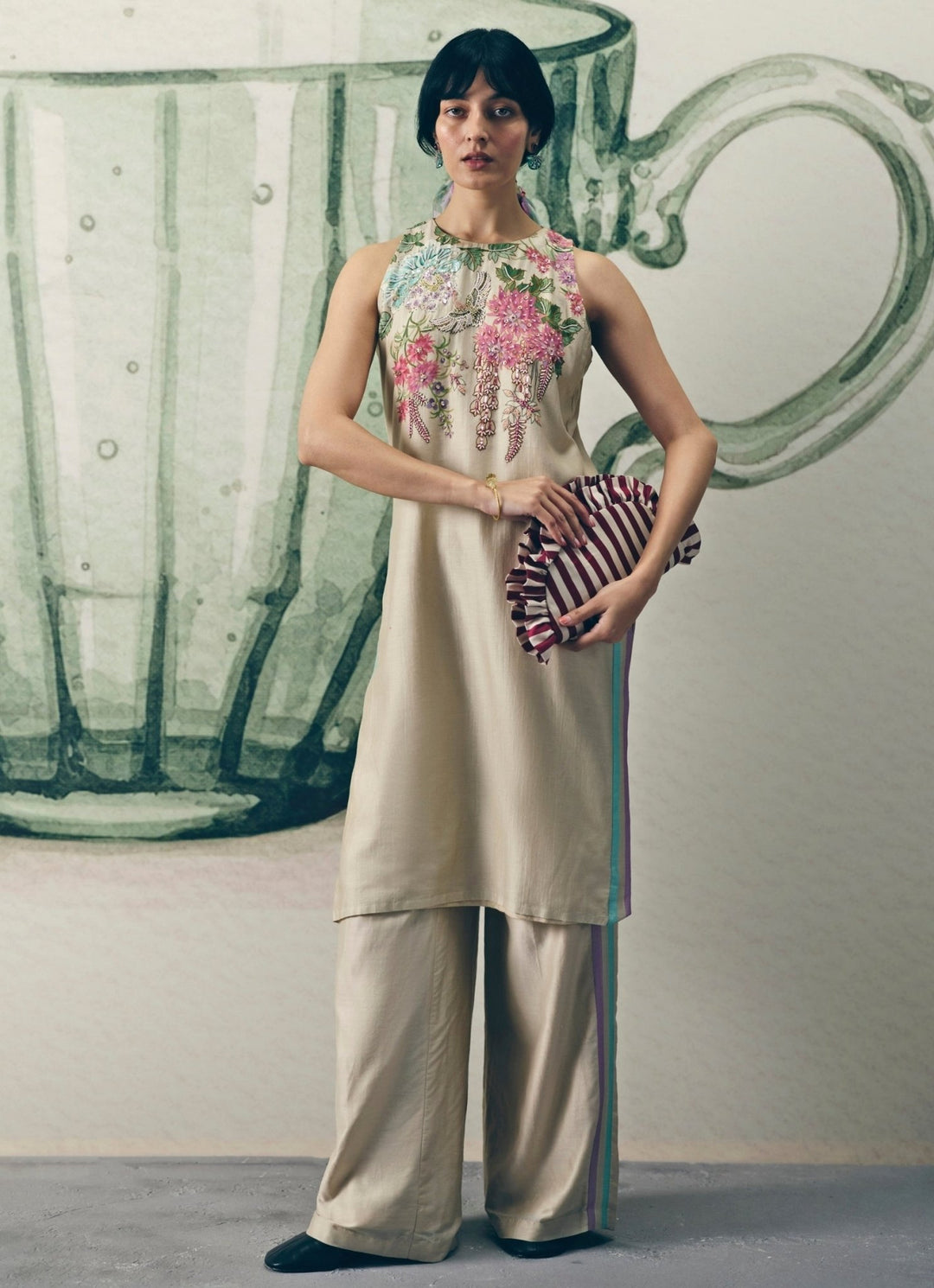 Paulmi and Harsh X Ease Ivory Printed Silk Kurta Pants SetFabilicious Fashion