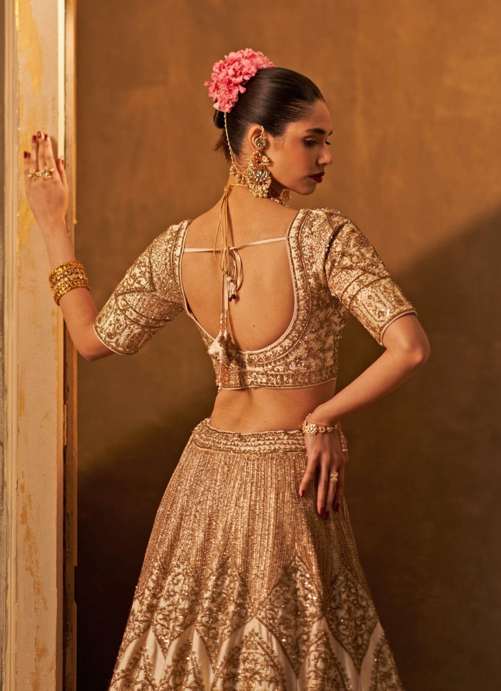 Ivory Raw Silk Double Dupatta Bridal Lehenga Set Angad Singh - Fabilicious Fashion