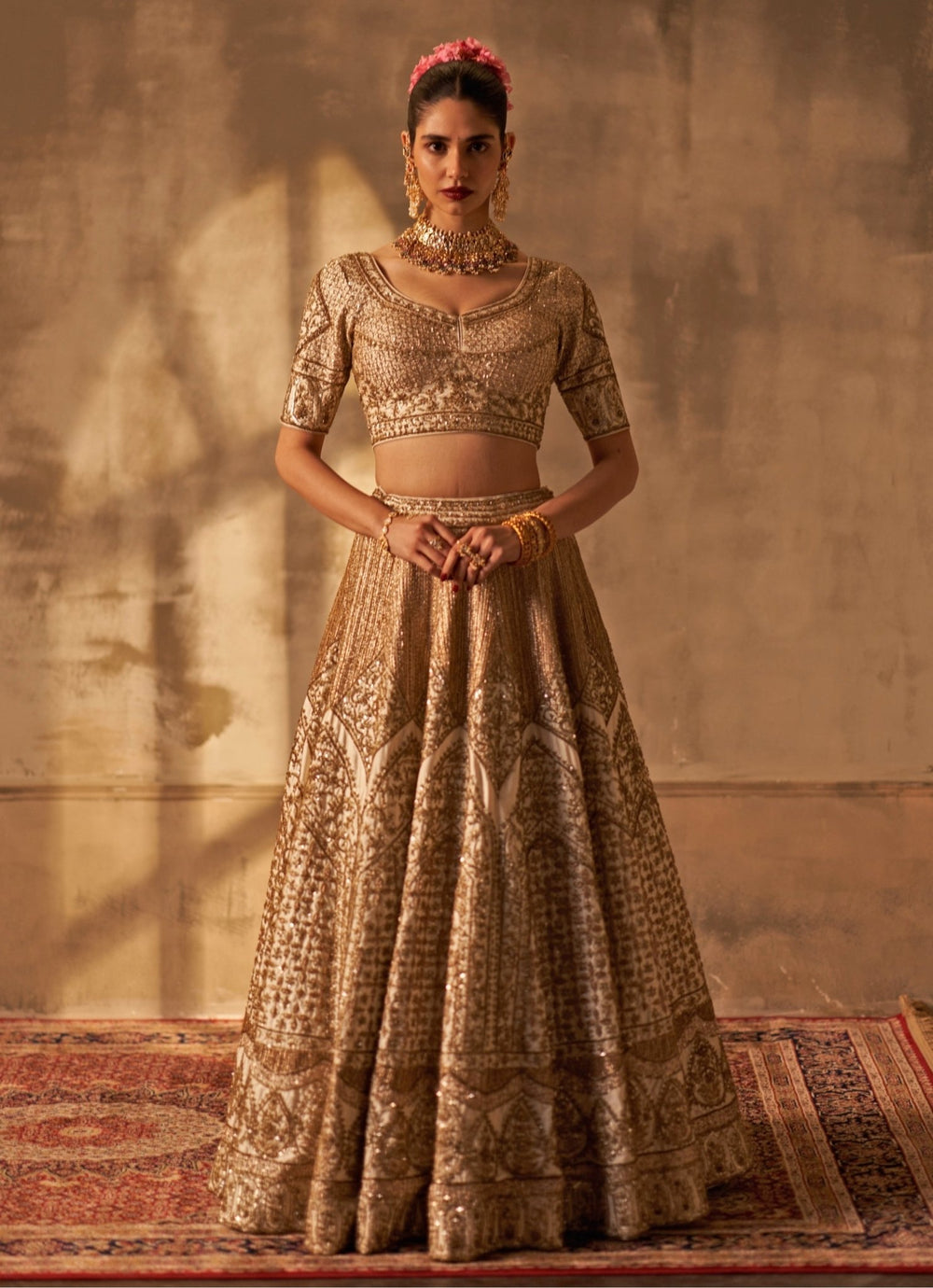 Ivory Raw Silk Double Dupatta Bridal Lehenga Set Angad Singh - Fabilicious Fashion