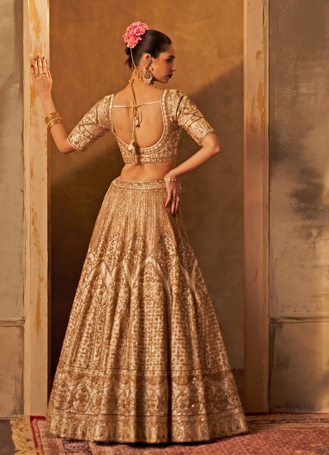 Ivory Raw Silk Double Dupatta Bridal Lehenga Set Angad Singh - Fabilicious Fashion