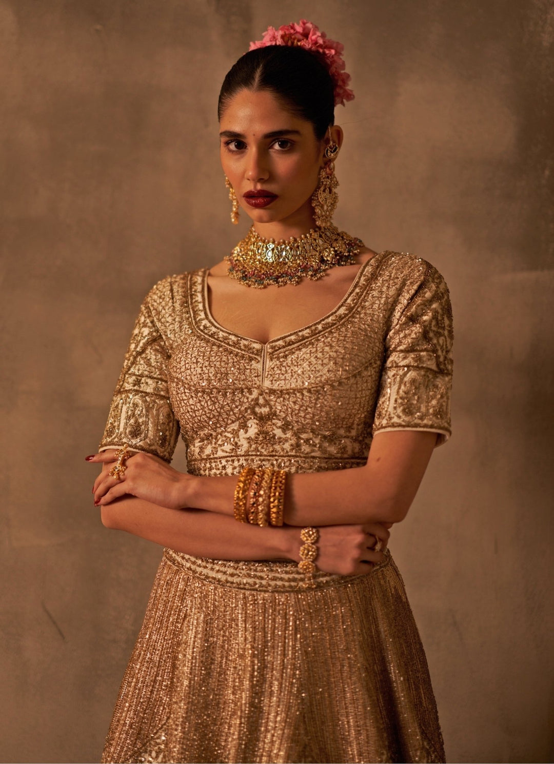 Ivory Raw Silk Double Dupatta Bridal Lehenga Set Angad Singh - Fabilicious Fashion