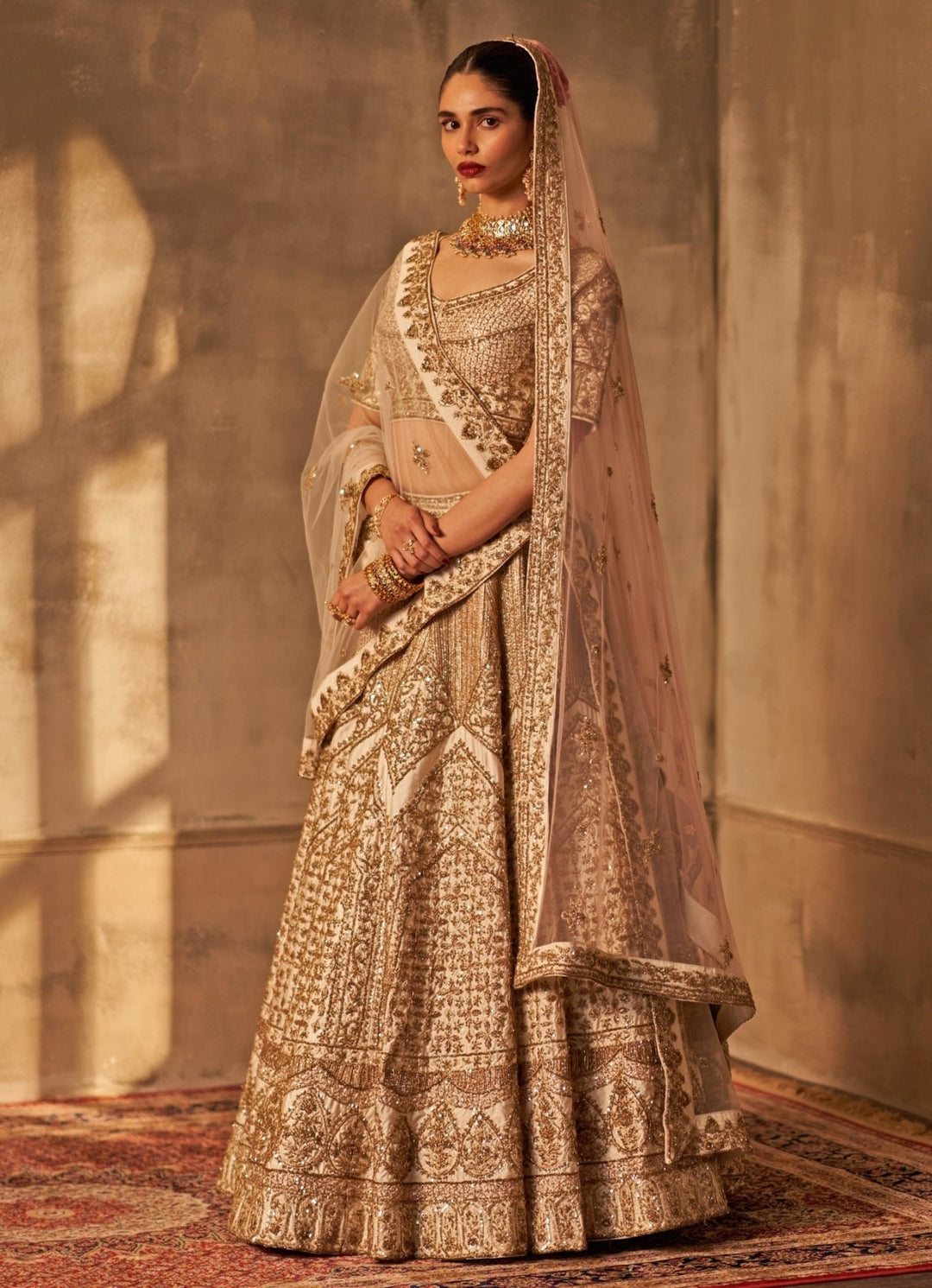 Ivory Raw Silk Double Dupatta Bridal Lehenga Set Angad Singh - Fabilicious Fashion