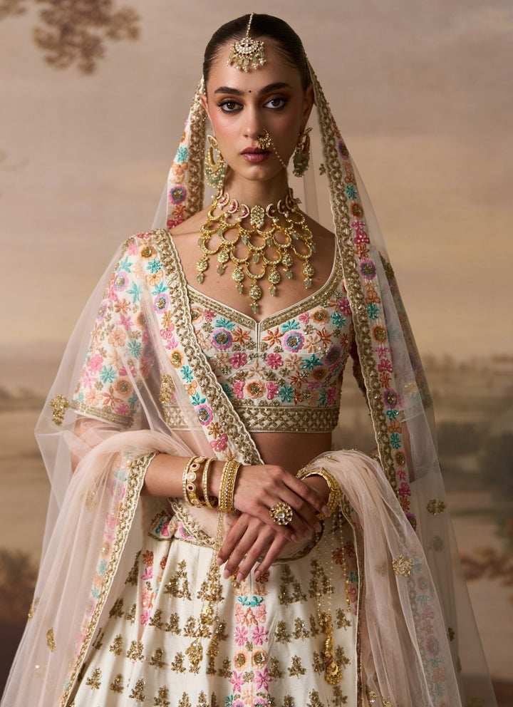 Angad Singh Ivory Raw Silk Double Dupatta Bridal LehengaFabilicious Fashion