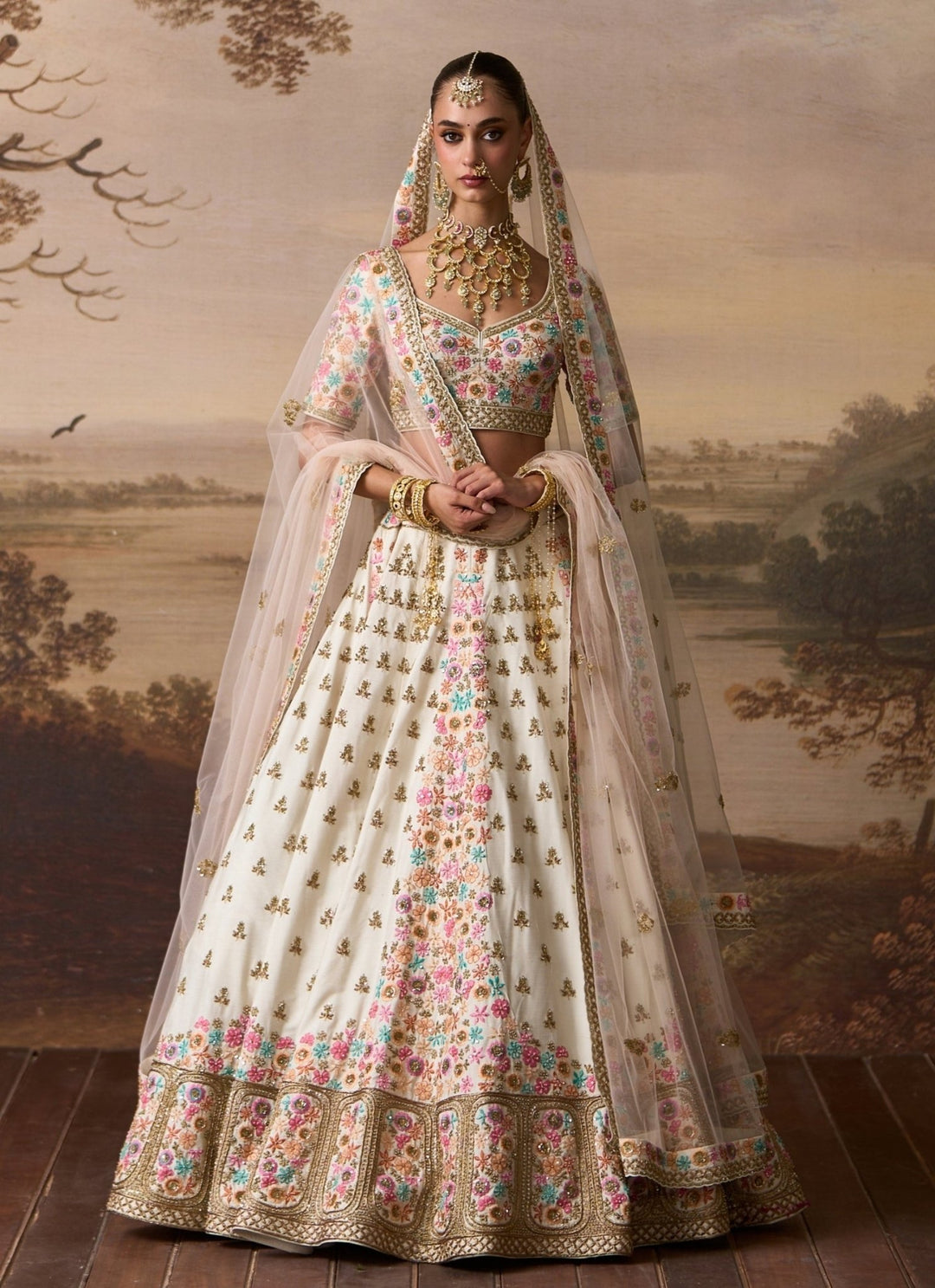 Angad Singh Ivory Raw Silk Double Dupatta Bridal LehengaFabilicious Fashion