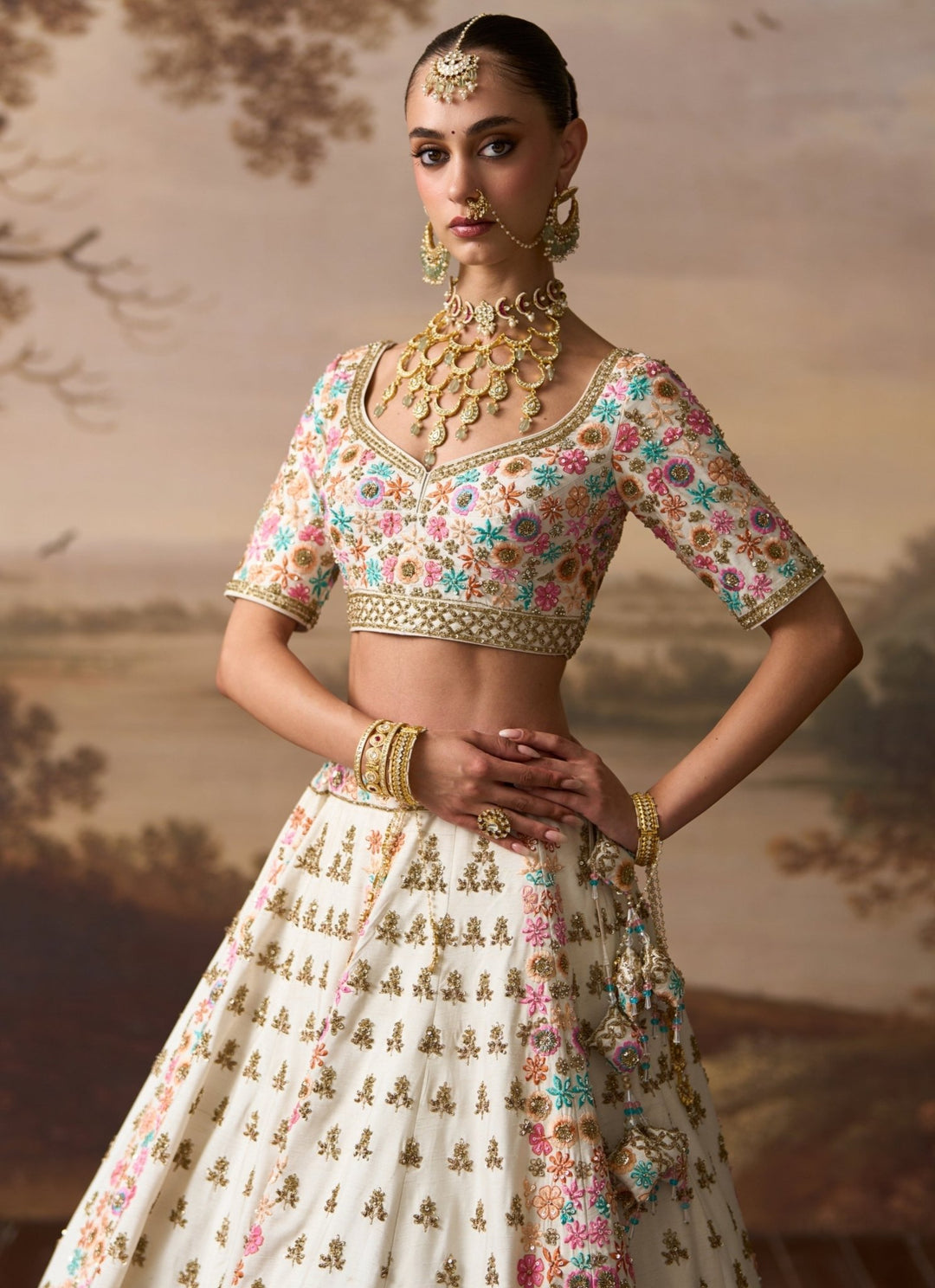 Angad Singh Ivory Raw Silk Double Dupatta Bridal LehengaFabilicious Fashion