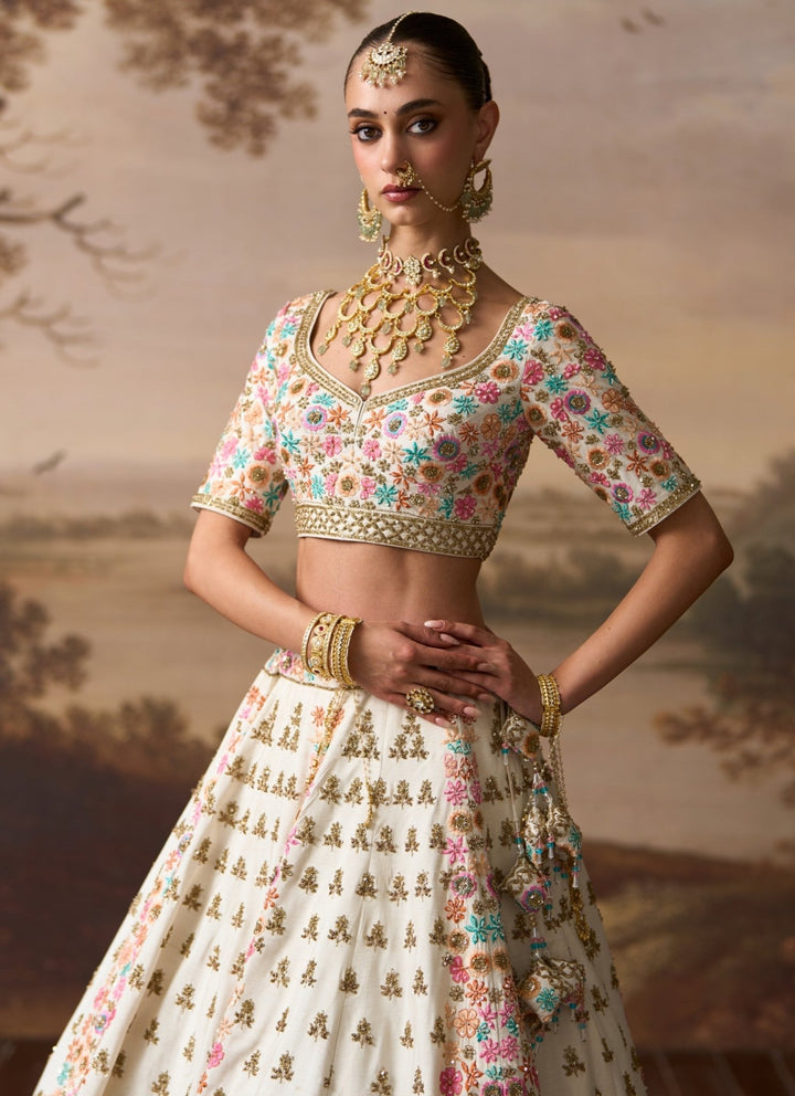 Angad Singh Ivory Raw Silk Double Dupatta Bridal LehengaFabilicious Fashion