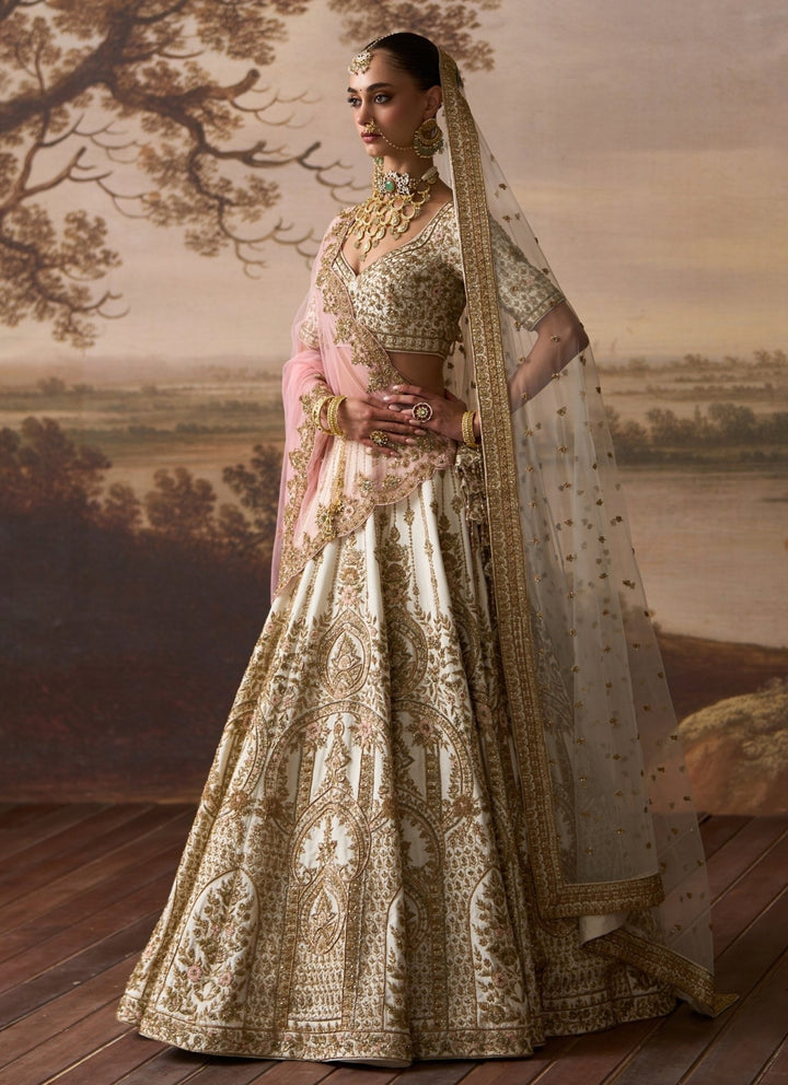 Angad Singh Ivory Raw Silk Double Dupatta Lehenga SetFabilicious Fashion