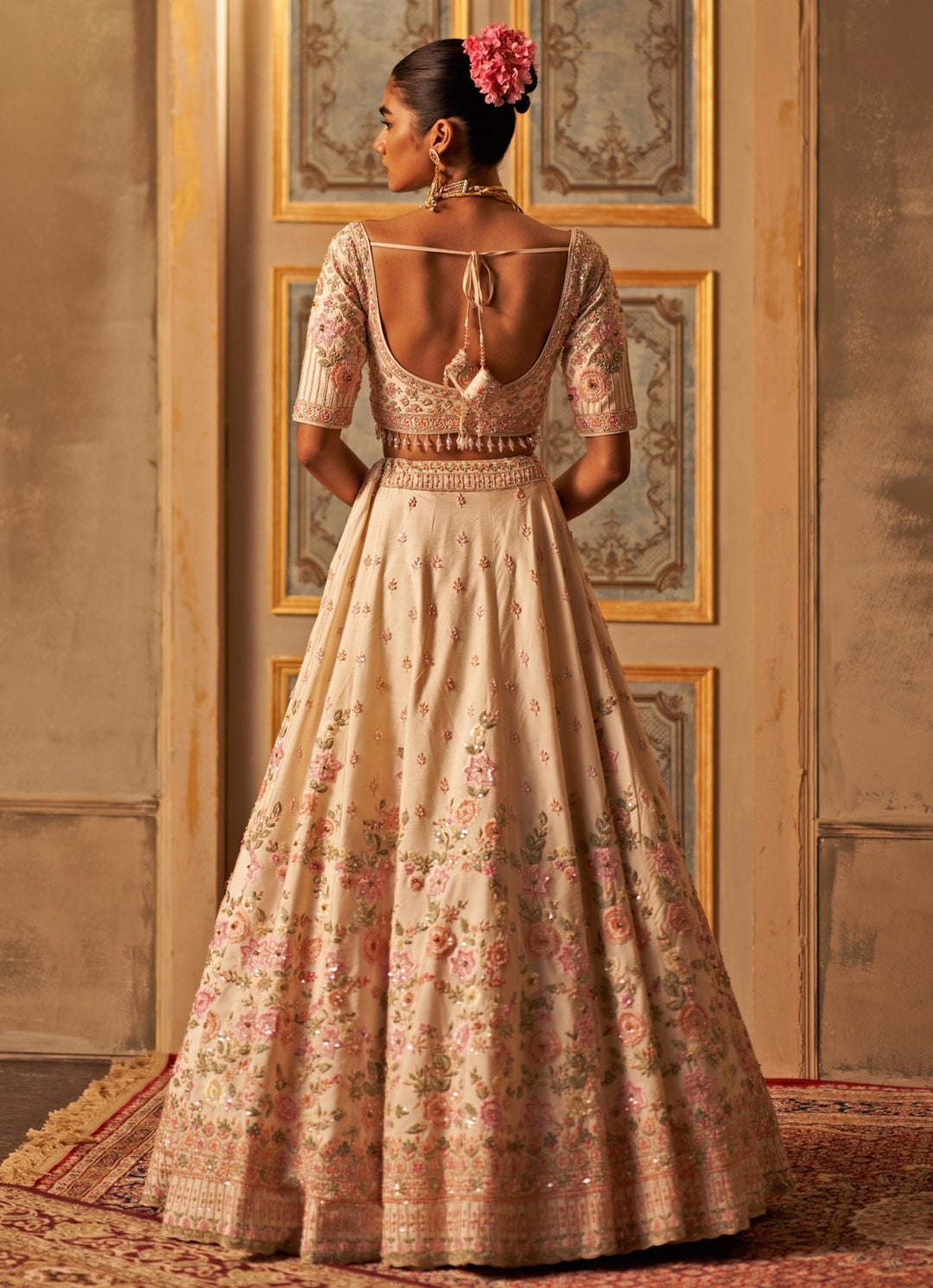 Ivory Raw Silk Double Dupatta Lehenga Set Angad Singh - Fabilicious Fashion