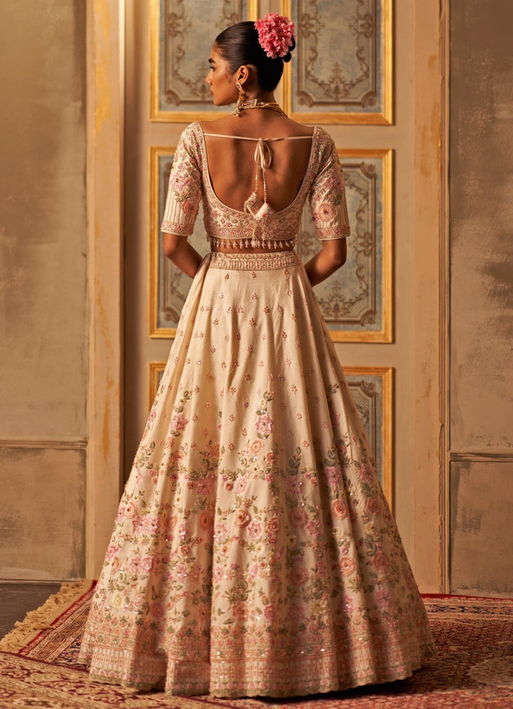 Ivory Raw Silk Double Dupatta Lehenga Set Angad Singh - Fabilicious Fashion