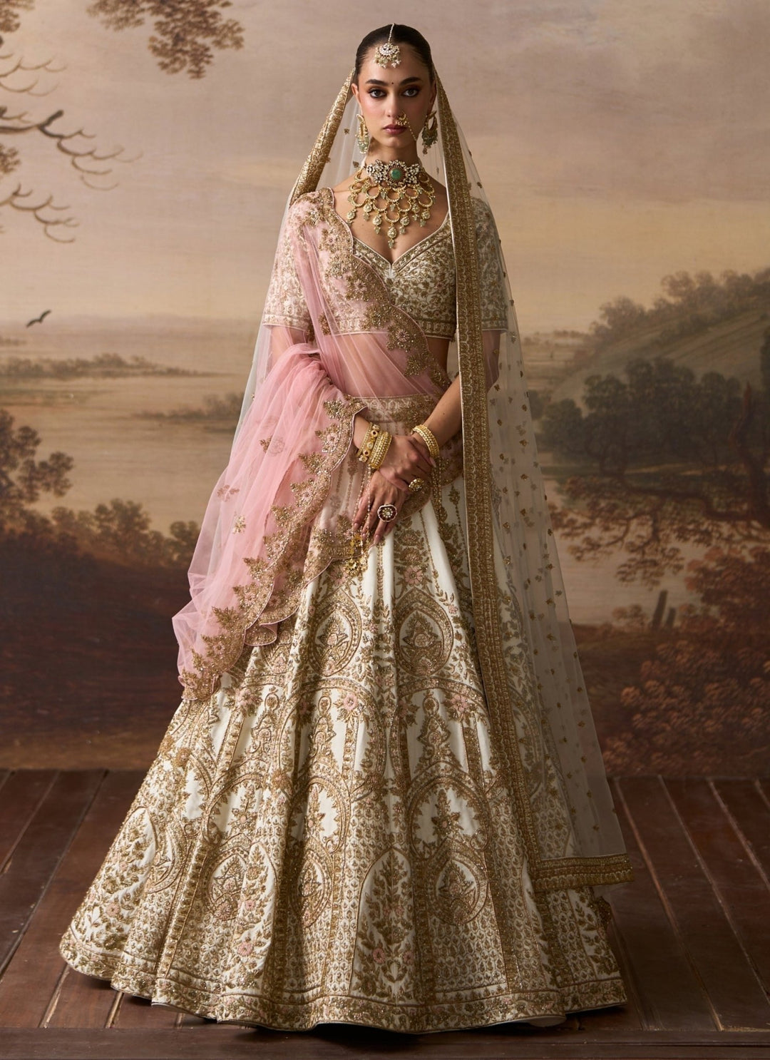 Angad Singh Ivory Raw Silk Double Dupatta Lehenga SetFabilicious Fashion