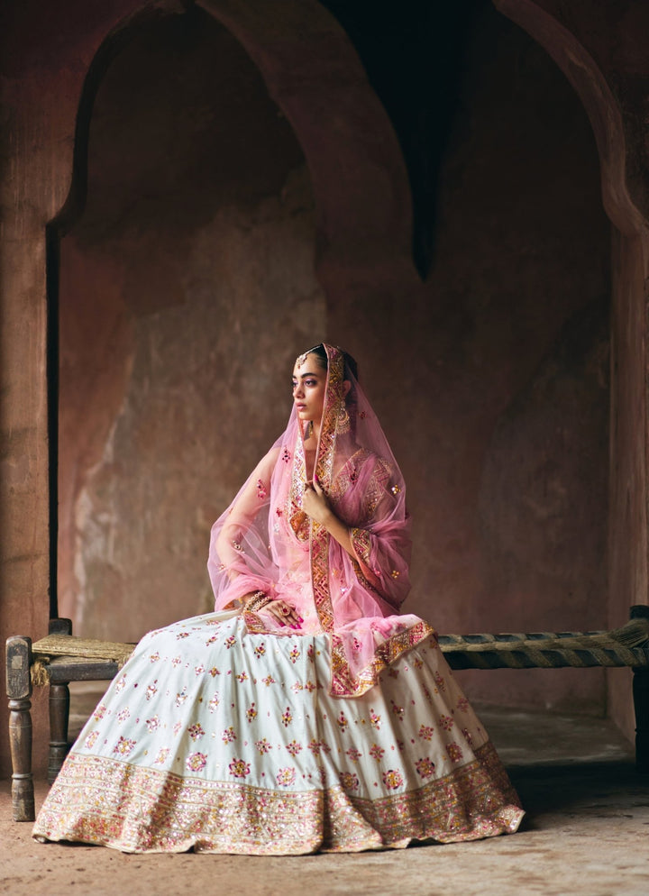 Ivory Raw Silk Embroidered Lehenga Set Angad Singh - Fabilicious Fashion