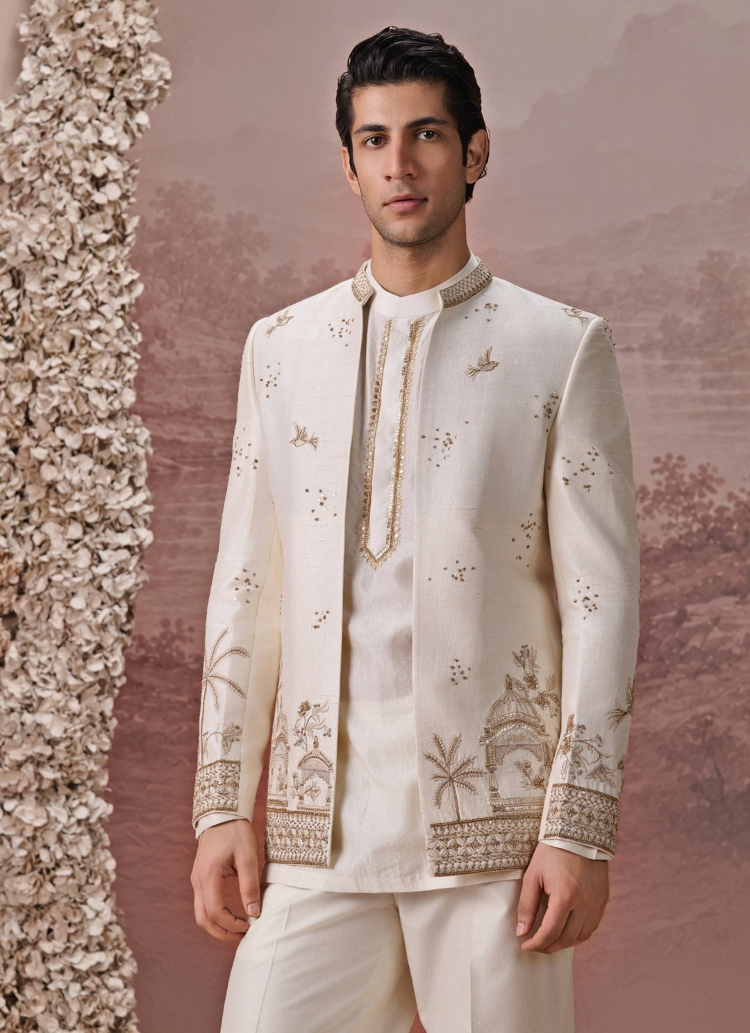 Contrast by Parth Ivory Raw Silk Jacket SetFabilicious Fashion