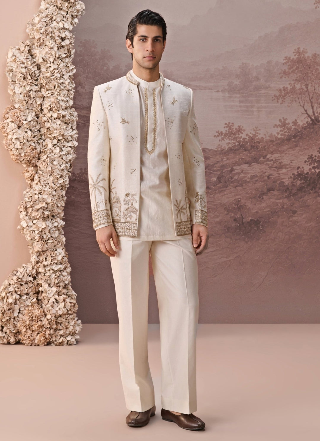 Contrast by Parth Ivory Raw Silk Jacket SetFabilicious Fashion
