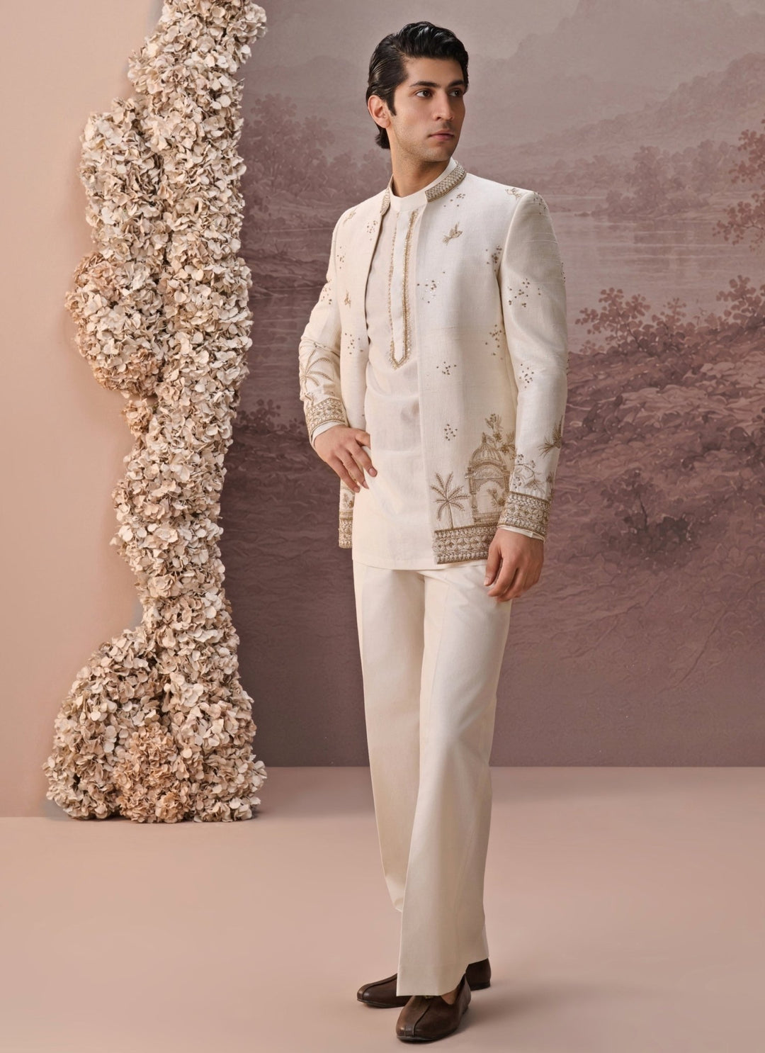 Contrast by Parth Ivory Raw Silk Jacket SetFabilicious Fashion