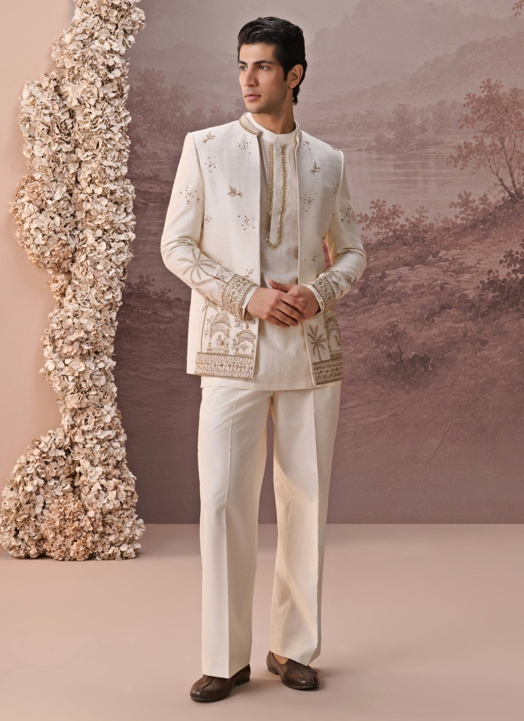 Contrast by Parth Ivory Raw Silk Jacket SetFabilicious Fashion