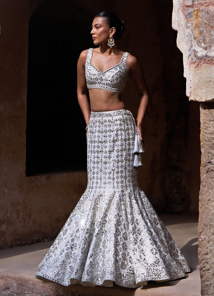 Angad Singh Ivory Raw Silk Mermaid Lehenga SetFabilicious Fashion