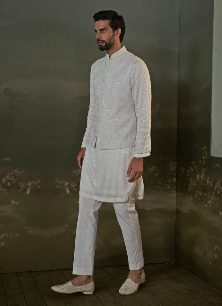 Ivory Raw Silk Nehru Jacket Set Nitika Gujral - Men - Fabilicious Fashion