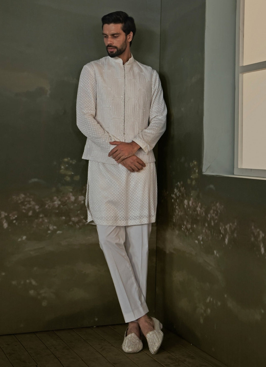 Ivory Raw Silk Nehru Jacket Set Nitika Gujral - Men - Fabilicious Fashion