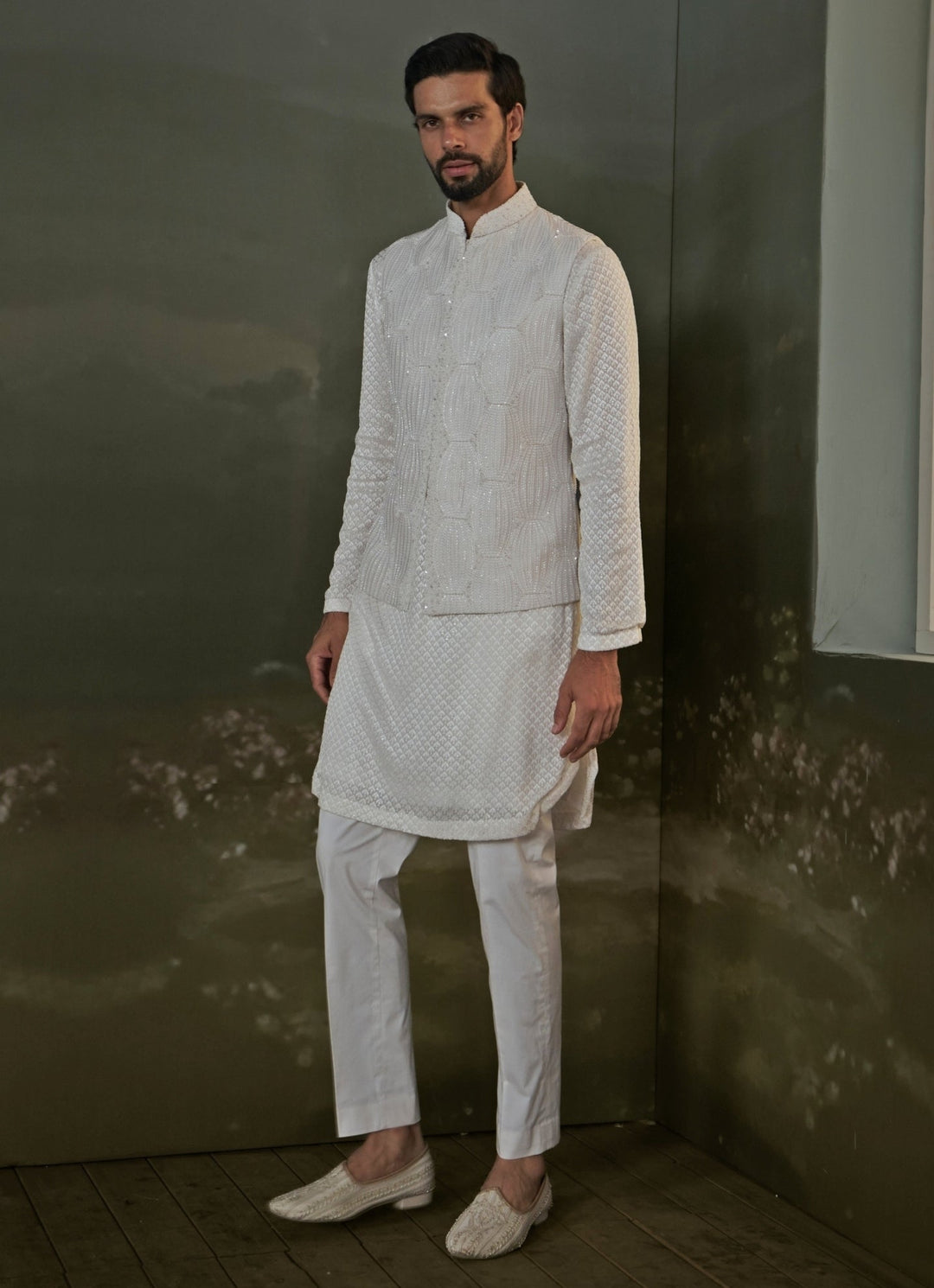 Ivory Raw Silk Nehru Jacket Set Nitika Gujral - Men - Fabilicious Fashion