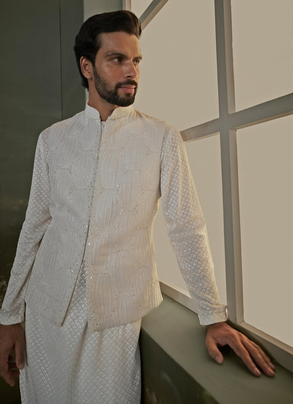 Ivory Raw Silk Nehru Jacket Set Nitika Gujral - Men - Fabilicious Fashion